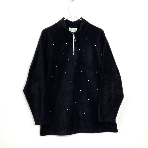 Quacker Factory Plus Size 1X 1/4 Zip Rhinestone Fleece Pullover Embellish Jacket - Picture 1 of 5